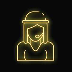 Poster - Neon sign of a woman wearing a headset working as a customer service agent