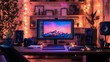 © pongtap - Cozy workspace with computer, plants, and ambient lighting.