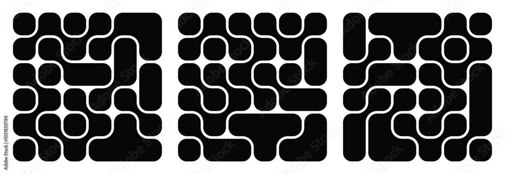 Collection of abstract composition of bold rounded rectangles connected ...