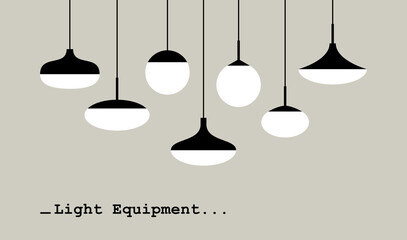Wall Mural - collection of various hanging light fixtures in a minimalistic black and white design. can be use fo