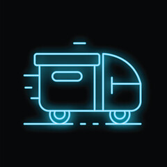 Poster - Neon sign depicting a self driving delivery robot quickly transporting a package, symbolizing efficiency in logistics and technology