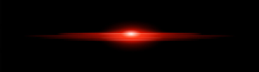 Wall Mural - moving fast horizontal glowing red light beam on a black background, highlight effect. abstract lase