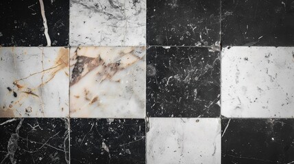 Poster - The striking black and white marble tile texture showcases a unique blend of patterns and veining, ideal for stylish spaces and construction projects