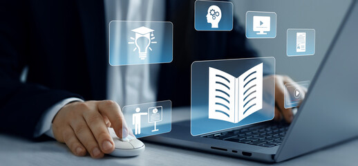 Wall Mural - e-learning education.online education on a digital technology screen.digital internet lessons and on
