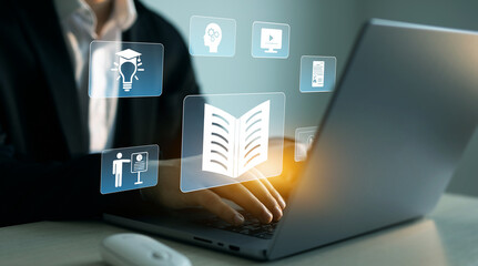 Wall Mural - e-learning education.online education on a digital technology screen.digital internet lessons and on