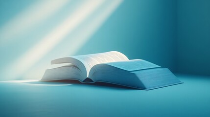 Poster - 3d World Book Day concept design with an open book floating on a smooth minimalistic background clean lines and space for text symbolizing knowledge and simplicity in a modern world