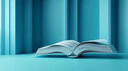Poster - 3d World Book Day concept design with an open book floating on a smooth minimalistic background clean lines and space for text symbolizing knowledge and simplicity in a modern world