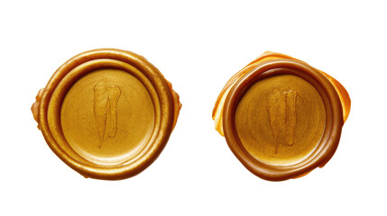 Poster - elegant collection of golden wax seals arranged on a clear surface generative ai