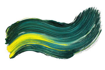 Poster - A vibrant brush stroke showcasing a blend of teal and yellow, perfect for creative projects or artistic backgrounds.