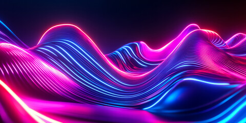 Wall Mural - A vibrant background of flowing neon-colored wave lights, with smooth, dynamic motion creating an energetic and futuristic visual effect, perfect for digital art and modern designs.