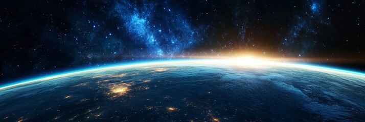 Wall Mural - earthrise: a cosmic perspective showcases our planet rising above the horizon with a vast, infinite 