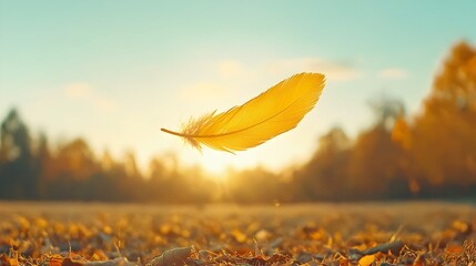 Aufkleber - A delicate bird feather gracefully floating and drifting through the air symbolizing the lightness and freedom of hope  The minimalist natural scene evokes a sense of serenity tranquility and