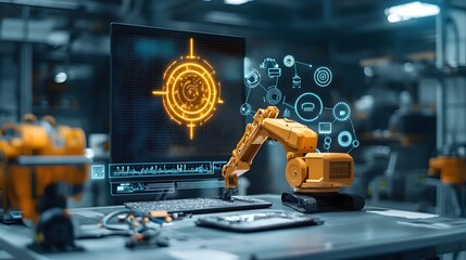 Aufkleber - Advanced smart factory with Internet of Things IoT sensors attached to heavy industrial machinery enabling real time monitoring predictive maintenance and optimized production workflows