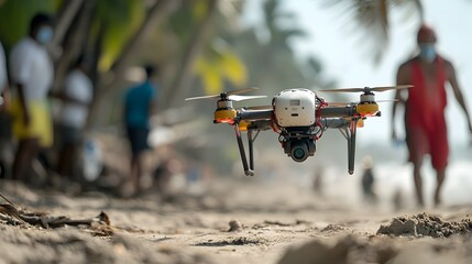 Aufkleber - Aerial drone equipped with advanced environmental sensors conducting air assessment and data analysis to support sustainable development and environmental conservation efforts