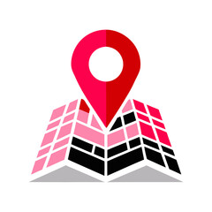Wall Mural - a red location pin is folded map design in shades of red, pink, and black.