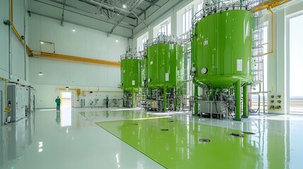 Poster - aerial view of a modern eco friendly water recycling facility with green technology infrastructure f