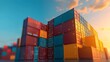 © thanarak - Close up of stacked shipping containers with international trade labels showcasing the logistics and transportation of goods in the global commerce and trade