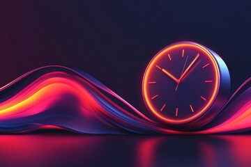 Poster - Neo-color background with technology background on a clock.