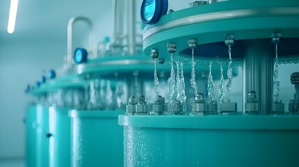 Poster - close up view of rotating aerators agitating and mixing water within an industrial wastewater treatm
