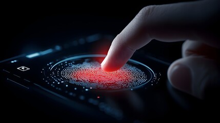 Poster - Closeup of a high tech biometric scanner device malfunctioning and failing to successfully verify a fingerprint for digital identification and access control