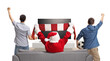 © Ljupco Smokovski - Rear view shot of two young men watching football on tv with Santa claus and cheering