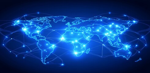 Poster - The background features an abstracted blue futuristic globe on a grid.