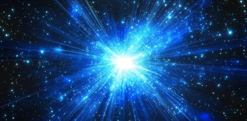Poster - Animated 3D rendered image of a light ray beam moving along a line with an abstract blue background.