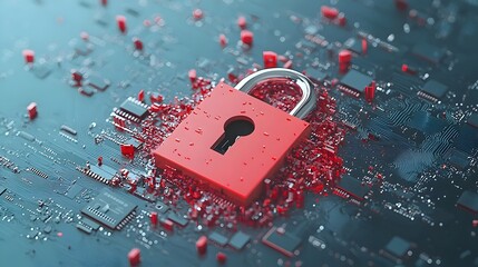 Poster - Damaged lock icon on a cloud storage screen symbolizing the loss or compromise of data stored in the digital cloud