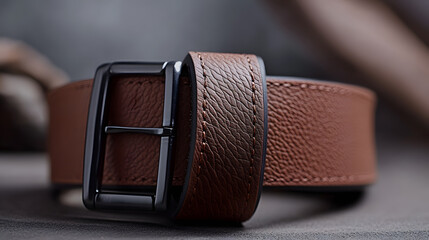 Brown Leather Belt with Black Buckle   Closeup Fashion Accessory