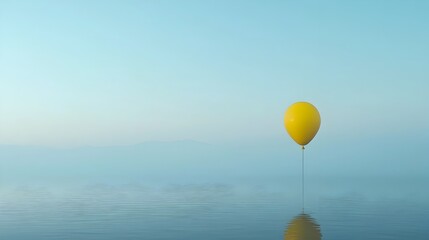 Poster - Enchanting scene of colorful floating balloons gently reflected on the calm mirror like surface of a serene lake creating a dreamlike whimsical atmosphere