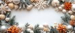 © neiros - Holiday ornament made of shells, starfish, and corals, flat lay, copy space, Christmas in July / at the beach / in the southern hemisphere conceptual banner, background or header.