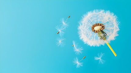 Poster - Floating dandelion seeds drifting through the air symbolizing the spread of new possibilities across distances  This ethereal delicate and serene natural scene evokes a sense of freedom growth