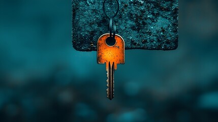 Aufkleber - Glowing Key on a Dark Surface Symbolizing the Key to Hope Potential and Opportunity  A Conceptual Representation of Unlocking Breakthrough Insights and Innovative Solutions