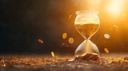 Poster - Hourglass filled with cascading gold coins instead of sand representing the concept of time as a valuable asset and the connection between time management and financial prosperity