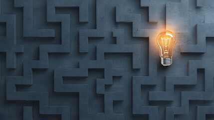 Poster - Illuminating the Path to Innovation A Glowing Lightbulb Guiding the Way Through a Challenging Maze Symbolizing Creativity Problem Solving and the Search for Breakthrough Solutions