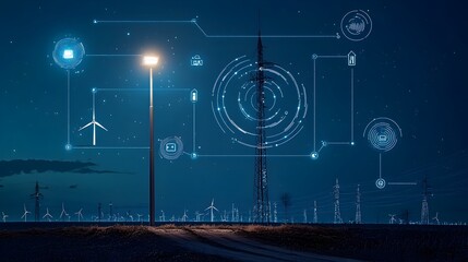 Leinwandbilder - Innovative Smart Streetlight Network Powered by IoT Sensors for Enhanced Energy Efficiency and Urban Sustainability