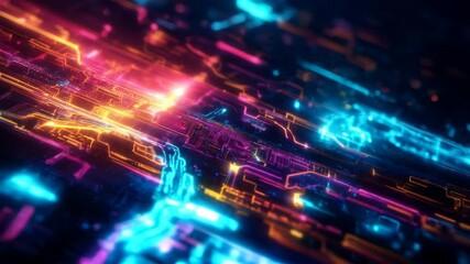 Poster - Abstract technological and futuristic background with data transmission lines that flow through communication channels. Sci-fi video background.