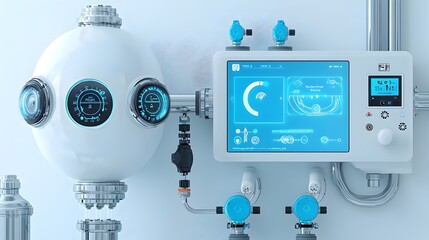 Aufkleber - Innovative smart water tank system with integrated IoT sensors enabling remote monitoring and management through a dedicated app for optimized water usage and efficiency in residential