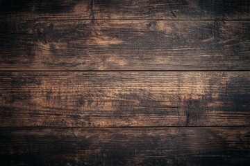 Dark brown aged wooden background with rustic texture, 2/3 space for text, ideal for furniture, kitchen counters, or desk design.