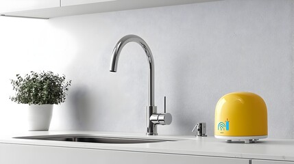 Leinwandbilder - Intelligent IoT water leak sensors installed under kitchen sinks and appliances to provide automated monitoring early detection and emergency prevention of water leaks and damage in smart homes