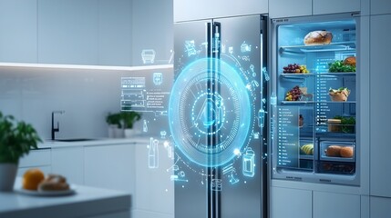 Aufkleber - Intelligent Refrigerator Sensor Technology Monitors Food Freshness and Provides Valuable Data for Optimized Household Management and Sustainability