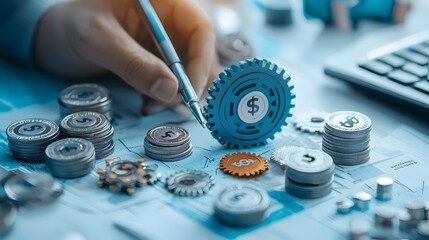 Poster - Interlocking gears with currency symbols depicting the intricate mechanisms and processes involved in financial as banking commerce and economic management
