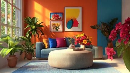 Vibrant Living Room with Modern Decor and Colorful Accents