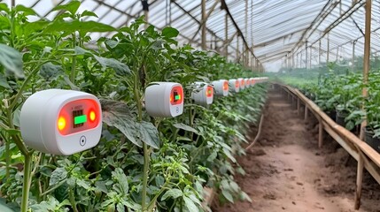 Leinwandbilder - IoT Humidity Sensors Installed Inside a Greenhouse for Precise Environmental Monitoring and Data Driven Optimization of Agricultural Processes