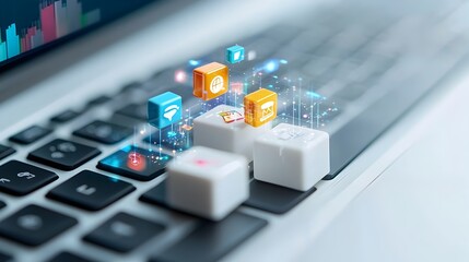 Aufkleber - Keyboard keys with financial symbols replacing letters representing the concept of e commerce online transactions digital finance and the of technology and money in the modern business world