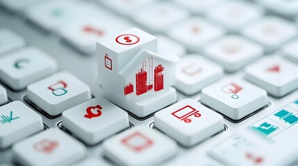 Poster - Keyboard keys with financial symbols such as dollar euro pound and bitcoin icons replacing traditional letters representing the concept of e commerce digital transactions
