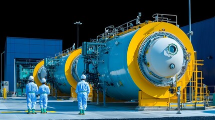 Poster - Large industrial scale grit chamber tanks at a wastewater treatment facility