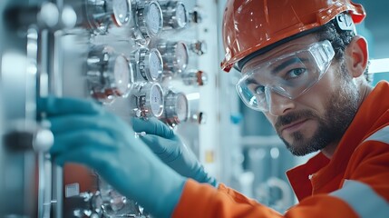 Poster - Municipal water treatment plant workers performing routine maintenance on industrial systems and infrastructure to ensure efficient water purification and control