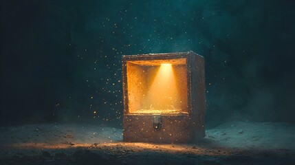 Aufkleber - Mysterious Locked Wooden Chest Emitting a Beam of Radiant Light Representing the Concept of Hidden Hope Opportunity and Untapped Potential Waiting to be Discovered