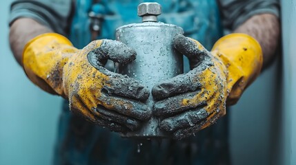 Poster - Professional Technician Expertly Repairing a Leaking Water Tank by Utilizing Necessary Tools and Spare Parts to Resolve the Infrastructure Issue
